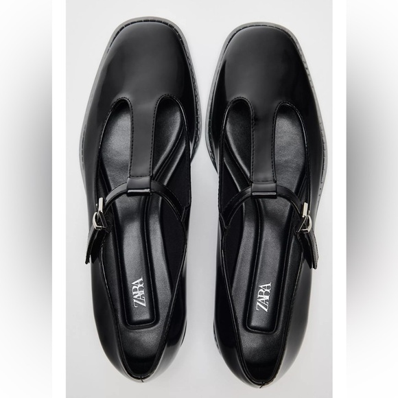 Zara Women's Black Leather Shoes - Picture 1 of 10